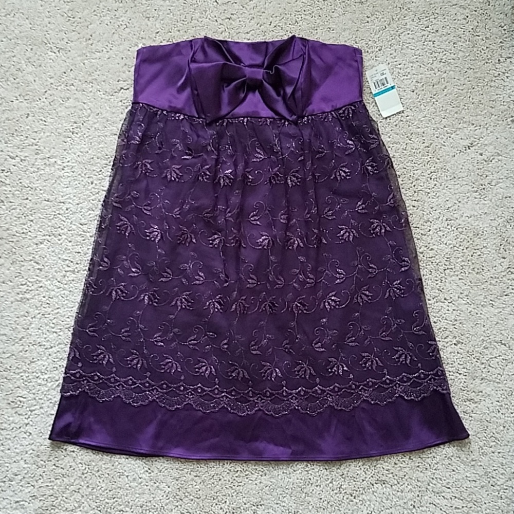 NWT Love Tease Embroidered Tulle Overlay Bow Dress